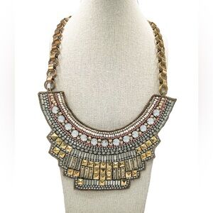 Egyptian Revival Artisan Bib Necklace - 24" Long Cleopatra Statement Collar